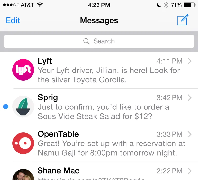 Example of apps as chats mockup