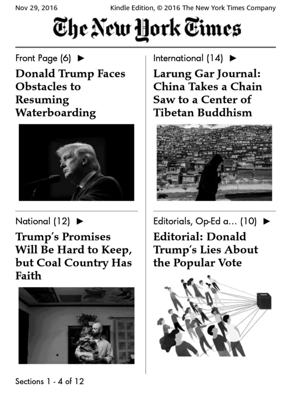 Screenshot from the New York Times on my Kindle