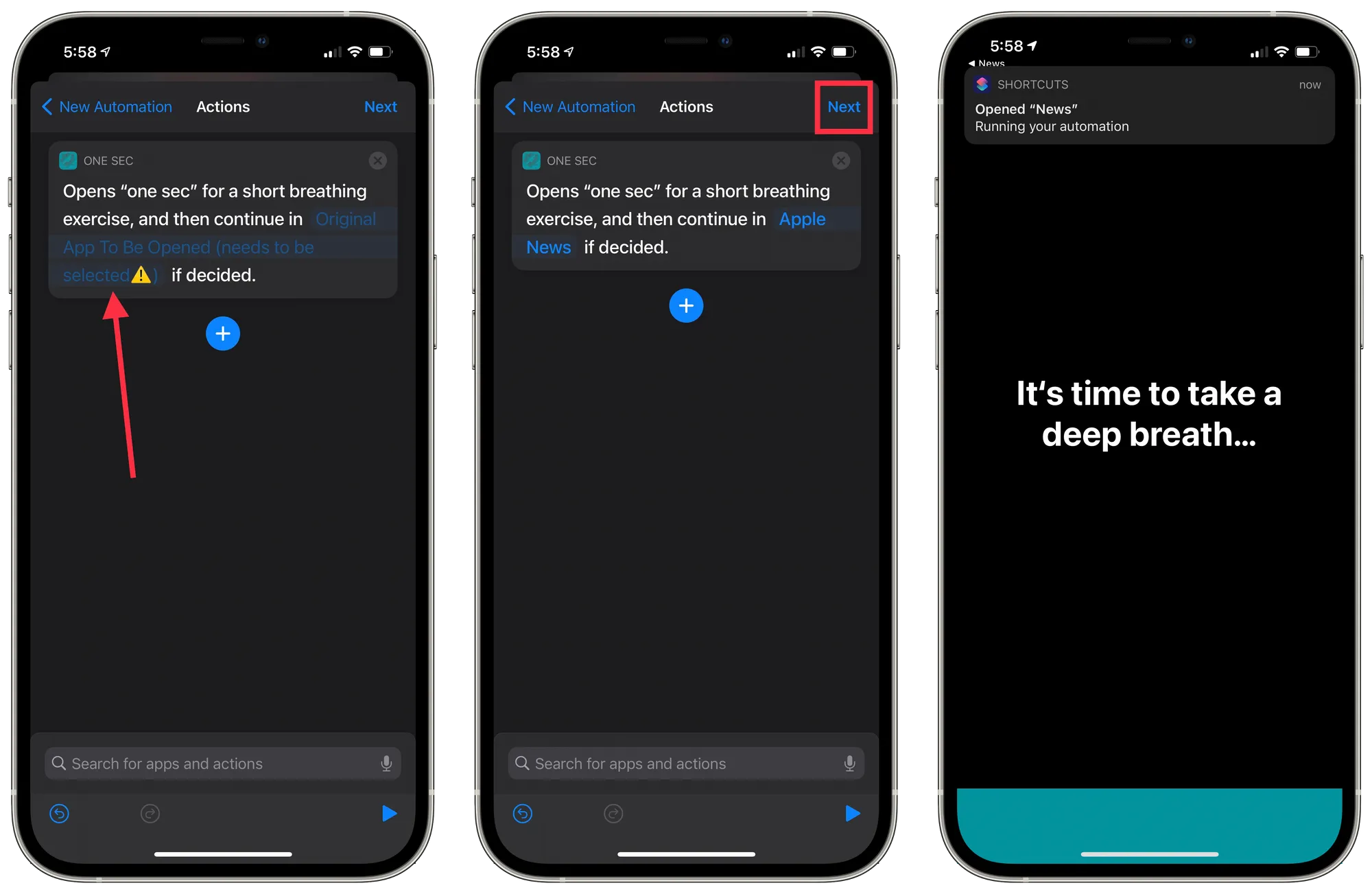 Screenshot showing how to set up One Sec