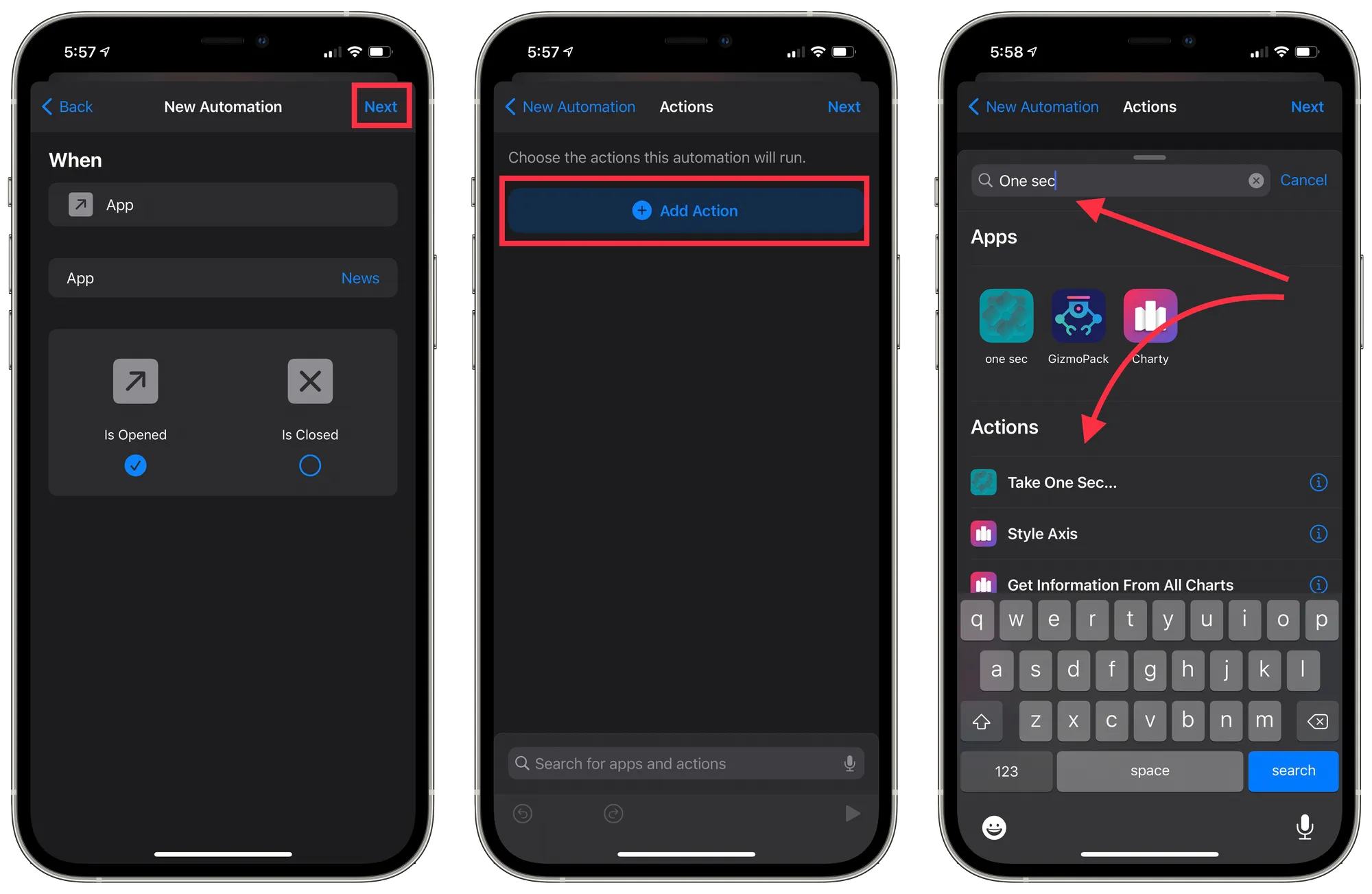 Add the One Sec action